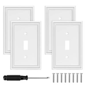 lot 466 image: 4 Pack White Decorative Wall Plate Single Toggle Light Switch Cover Plate - Retail $15