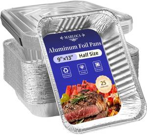 lot 468 image: MARLCOA 9x13 Aluminum Pans with Lids (25 Pack) - Disposable Foil Half Pans - Retail $28