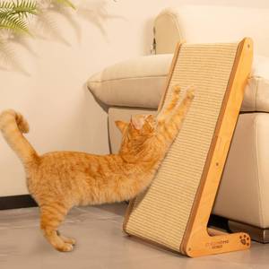 lot 470 image: CHEERHOME PETS Sisal Cat Scratcher Ramp for Indoor L-Shape Solid Wooden - Retail $43
