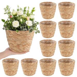 lot 479 image: FUPMILPHRANX 10 PCS Seagrass Plant Baskets with Plastic Liners, Woven Planter Baskets for Indoor Outdoor Plants, Wicker Flower Pots Plant Containers and Storage Baskets for Home & Farmhouse Decor - Retail $35