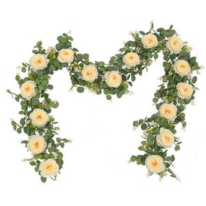 lot 481 image: Dolicer 2Pcs 13Ft Artificial Eucalyptus Garlands with Flowers, Faux Floral Greenery Garlands Fake Flowers Vines for Wedding Centerpieces Arch Party Ceremony Backdrop Decor (Champagne) - Retail $18