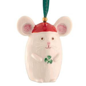 lot 485 image: Belleek Classic Not a Creature Stirring  3.3in China  Christmas Mouse - Retail $30