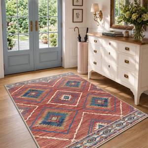 lot 489 image: BESTSWEETIE 3x5 Washable Area Rug for Living Room Bedroom RedOrange - Retail $29