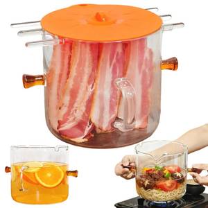 lot 490 image: Glass Microwave Bacon Cooker with Lid, Cooking Crispy Bacon Maker - Retail $5,409