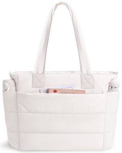 lot 520 image: Puffer Tote Bag for Women Quilted Nurse Bag Lightweight Work Bag for Teacher Travel Handbag with Multiple Pockets - Retail $19
