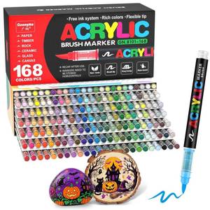 lot 524 image: Guangna 288 Acrylic Paint Markers, Brush Tip Acrylic Paint Pens, Quick-Drying Waterproof Ink, for Rock Painting Plastic Wood Canvas Glass Ceramic Metal Art Crafts Supplies Gift