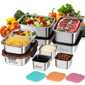 lot 525 image: YUANYE 9 Pack 5034276oz Stainless Steel Salad Bowls with Lids & Dressing Cups, Leakproof Salad Containers Airtight Lunch Box, Small Snack Containers OvenDishwsher Safe for Meal Prep & Lunch To Go - Retail $23