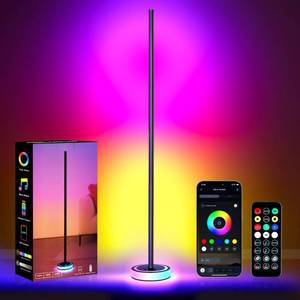 lot 530 image: Wfiia 59 Smart LED Corner Floor Lamp, RGBICW Color Changing Ambient Lighting, App Control Music Sync Mood Light, Modern Dimmable Room Decor for Bedroom, Living Room, Gaming Setup, Black - Retail $30