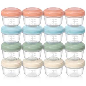 lot 540 image: VITEVER 16 Pack 4 oz Small Containers with Lids, Reusable Plastic Jars for Snack and Puree, Salad Dressing Container to Go, Deli Containers, Freezer Baby Food Containers, Dishwasher Safe, BPA Free - Retail $12