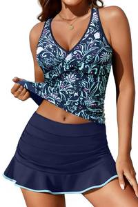 lot 548 image: Two Piece Tankini with Skirts Tummy Control Ruched Twist Front Swimsuit M - Retail $43