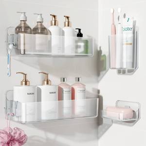 lot 550 image: Nieifi Adhesive Shower Shelves, Clear, 4 Pieces - Retail $24