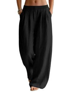 lot 559 image: LOMON Wide Leg Linen Pants Women Summer Beach Vacation Black, M - Retail $30
