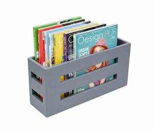 lot 560 image: Qinpufu Magazine File Holder, Standing Wooden Magazine Rack, Desk Folder Organizer for Office & Bathroom-Gray - Retail $24