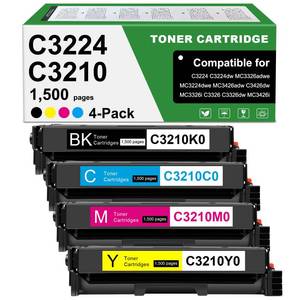 lot 562 image: MC3224 Toner Cartridges C3210K0 C3210C0 C3210M0 C3210Y0 4-Pack BKCMY - Retail $186