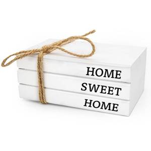lot 568 image: LARAINEIK Cute Decorative Wooden Books for Coffee Table, Inspirational Quotes Sign Mini Faux Book Shelf for Decoration (Home Sweet Home) - Retail $10