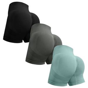 lot 578 image: OVESPORT 3 Piece Workout Shorts for Women Seamless Scrunch Butt Lifting High Waisted Yoga Gym Booty Running Short Pants L - Retail $15
