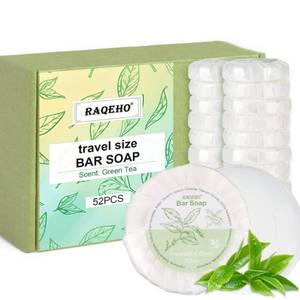 lot 580 image: RAQEHO 52 Mini Bar Soap Bulk - Travel Soap Individually Wrapped (Green Tea) - Retail $10
