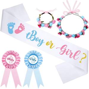 lot 587 image: Riceshoot Boy or Girl Gender Reveal Sash Set,Blue,Pink,Boy or Girl - Retail $10