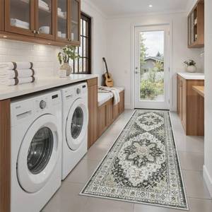 lot 606 image: Madane Washable Runner Rug 2x6 Runners for Hallways Non Slip, Black - Retail $26