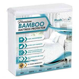 lot 611 image: PlushDeluxe Bamboo Waterproof Mattress Protector, Queen Size, Ultra Soft - Retail $34