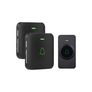 lot 616 image: AVANTEK Wireless Doorbell, 1000 ft Range, 1 Button  2 Receivers, Black - Retail $28