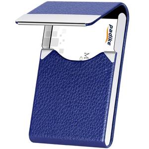 lot 619 image: Padike Professional Business Card Holder PU Leather Business Card Case Name Card Holder Slim Metal Pocket Card Holder with Magnetic Shut (Blue) - Retail $8