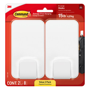 lot 622 image: Command 15 Lb XL Heavyweight Wall Hook  White  Damage Free Decorating  2 Command Hooks - Retail $18