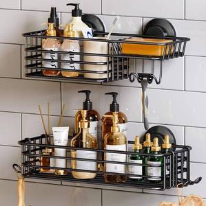 lot 640 image: TAILI Shower Caddy Suction Cup 2 Pack with Hooks & Soap holder, Black - Retail $25