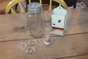 lot 4180 image: Vintage Metal Matchbox Holder, Salt Cellars & More