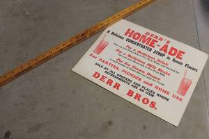 lot 4184 image: Vintage Derrs Home-Ade Syrup Sign 11 x 14 & Yard Stick