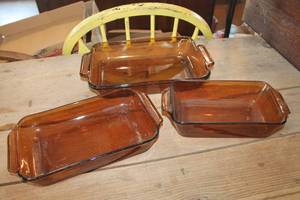 lot 4205 image: Fire King Amber Glass Casserole Dishes