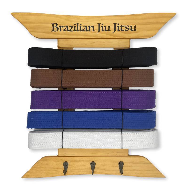 lot 29033 image: Brazilian Jiu Jitsu Belt Display  BJJ Belt Rack for 5 Belts Plus Medals Hanger  from White to Black Belt  Martial Arts Belt Holder Case  Gifts for Jiu Jitsu Practitioners  OSS - Retail $37