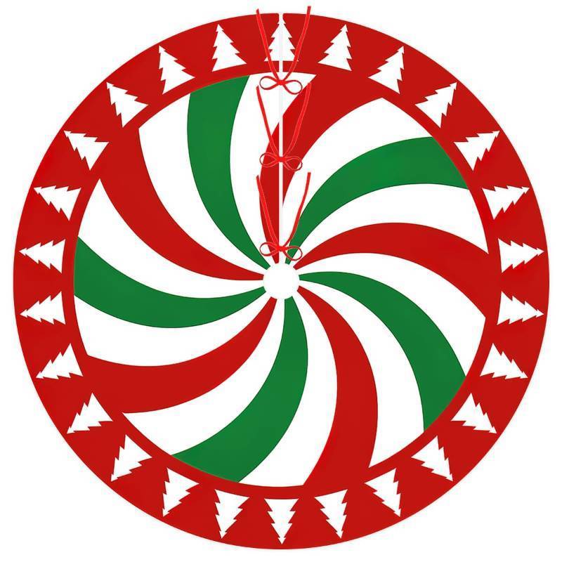 lot 29040 image: Christmas Tree Skirt 36 Inch, Tree Red Green Spiral Candy Xmas Tree Skirt Christmas Tree Mat for Home Party Holiday Indoor Outdoor Decorations - Retail $10