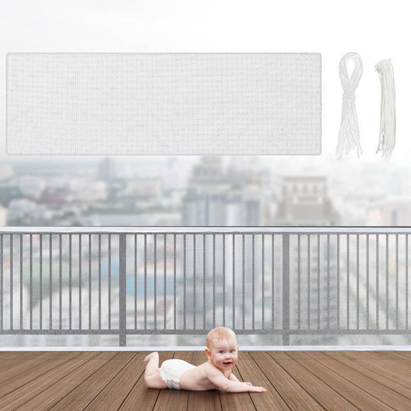 lot 29068 image: Banister Guard Balcony Netting, 18 x 3 ft, White, 1 Set - Retail $26