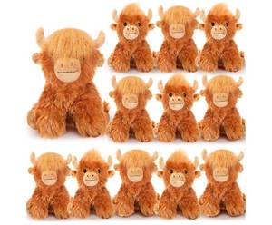 lot 64333 image: 12 Pcs Highland Cow Stuffed Animal Toy 6 Inch Brown Stuffed Highland Cow Plush Realistic Christmas Cattle Plushie Doll Gifts for Stress Relief Kids Boys Girls Presents Birthday Party Favor - Retail $36