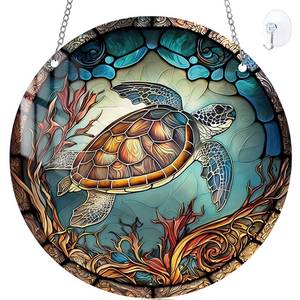 lot 64344 image: Sea Turtle Decor Suncatchers Stained Window Hanging - Sea Turtle Sun Catchers Indoor Window Hanging with Chain and Hook for Home Garden Turtle Lovers - Sea Art Decorations Gifts for Women Mom - Retail $19