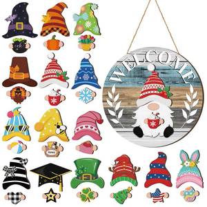 lot 64346 image: 30 Pcs Seasonal Interchangeable Wooden Gnome Decor,Cute,Charcoal Grey - Retail $17