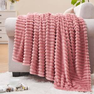 lot 64351 image: 3D Ribbed Jacquard Pink Fleece Twin Blanket for Couch, 60x80 Inch - Retail $19