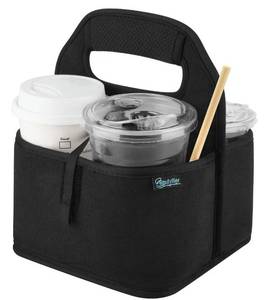 lot 64368 image: Reusable Insulated Coffee Cup Carrier, Portable Drink Holder with Handle Organizer Tote Bag for Hot & Cold Drinks - Retail $21