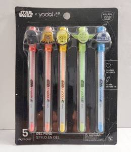 lot 64380 image: Disney Star Wars x Yoobi Gel Pens - Pack of 5 Pens wCharms & Colored Ink - Retail $15