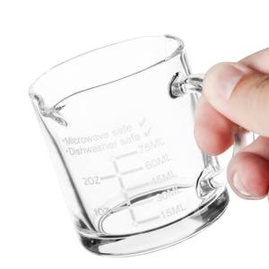 lot 64398 image: Etched Scale Espresso Cup with Handle, Thickened Bottom and Wall, Double V-Shaped Spout,2.5OZ Milk Frothing Pitcher,75ML Milk Cup with Handle, Espresso Accessory (SINGLE) - Retail $5