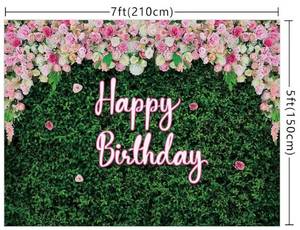 lot 64405 image: Green Leaves Floral Birthday Backdrop 7x5ft Pink Rose Flower Wall Decor - Retail $8