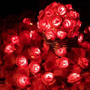 lot 64420 image: Rose Flower String Lights, 20 LED Battery Operated Romantic Red Rose Lights, 10Ft Artificial Flowers Garland Led Lights for Valentines Day Wedding Indoor Outdoor Festival Party Decor - Retail $12