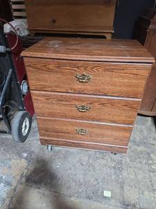 lot 23 image: 3-Drawer Wood Chest with Brass Handles