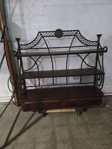 lot 201 image: Metal Wall-Mount Shelf with Two Drawers and Decorative Scrollwork