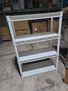 lot 220 image: 4-Shelf White Plastic Shelving Unit 48 x 18 x 48 inches