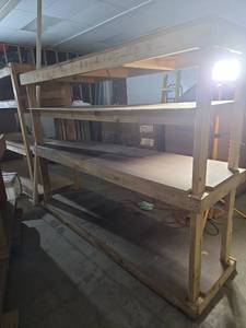 lot 225 image: Wood Work Bench With 4-Tier Shelving Storage
