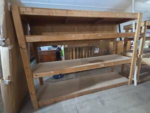 lot 227 image: Well Made Wooden Shelving Wood Construction 70 H X 98 Long X 24 Deep