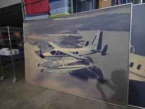 lot 239 image: MASSIVE 6 FOOT X 9 FOOT Framed Photograph Aircraft C-GMPB Floatplane Water Landing Print
