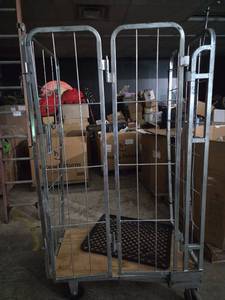 lot 243 image: Metal Rolling Cage Cart with Black Rubber Mat Platform